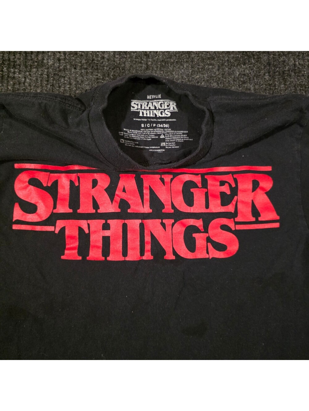 Stranger Things Black and Red Logo Graphic T-Shirt Size S